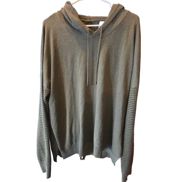 Stitches + Stripes Hooded Sweater XXL Womens Plus Size Green See Through Sleeves - Picture 1 of 5